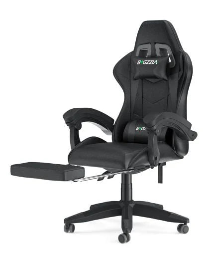 Bigzzia Gaming Chair Office Chair, Ergonomic Game Chair with Headrest & Lumbar Pillow, Black