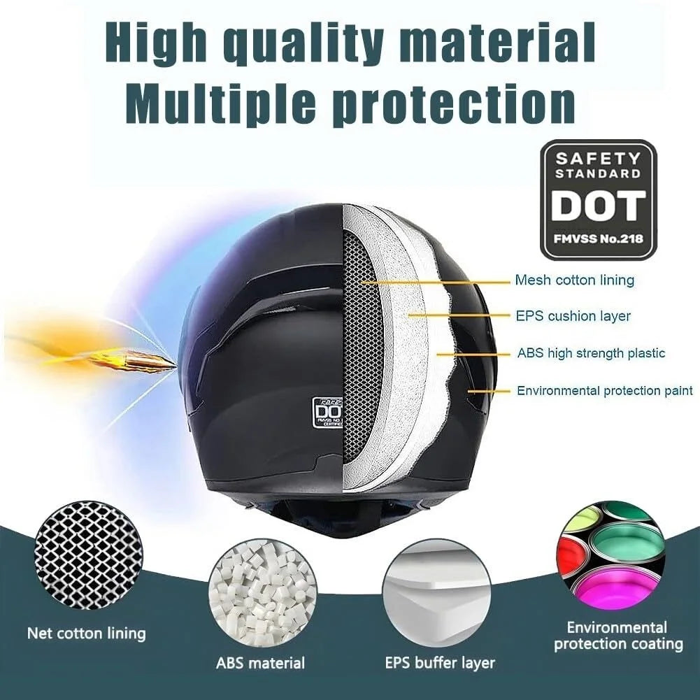 Bluetooth Modular Motorcycle Helmets with Tail Lights, DOT Approved Flip Up Full Face Dual Visor Motorcycle Helmet, with Dual Speakers and Microphone HA