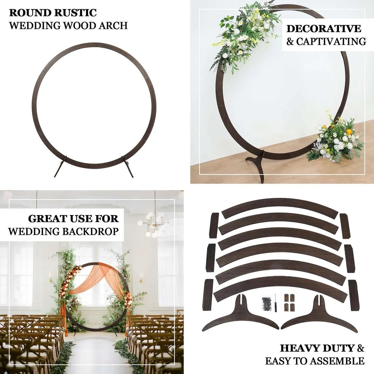 Efavormart 7FT Rustic Square Wedding Arch Wooden Backdrop Stand, Wedding Ceremony Arch - Brown