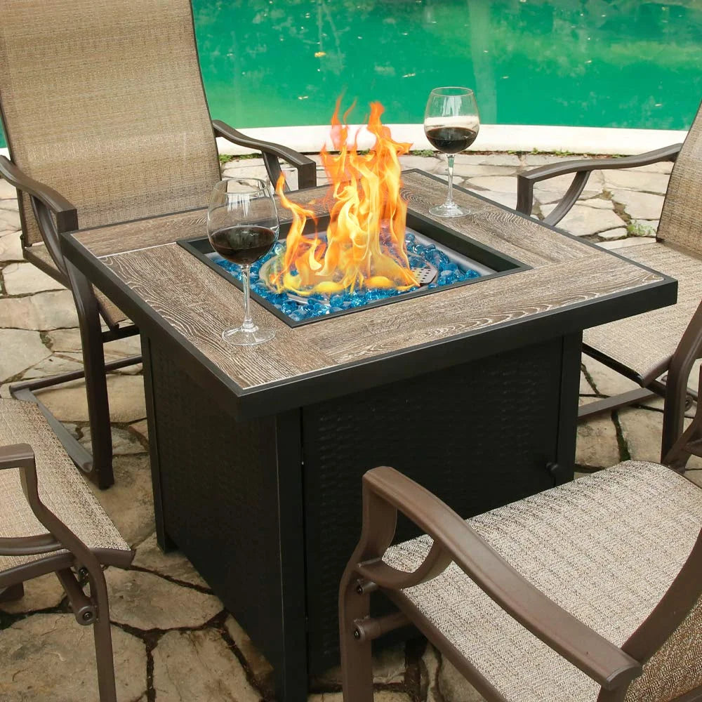 Bali Outdoors 28" Gas Fire Pit Table,  Steel Tabletop Fire Pit Patio Furniture Table, Black