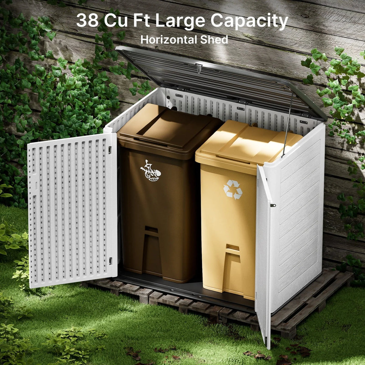 Lofka Outdoor Storage Shed, 49.7 Cu.ft  Large Capacity Storage Shed and Cabinet with Floor for Storing Bike, Garbage Cans and Garden Tools, White