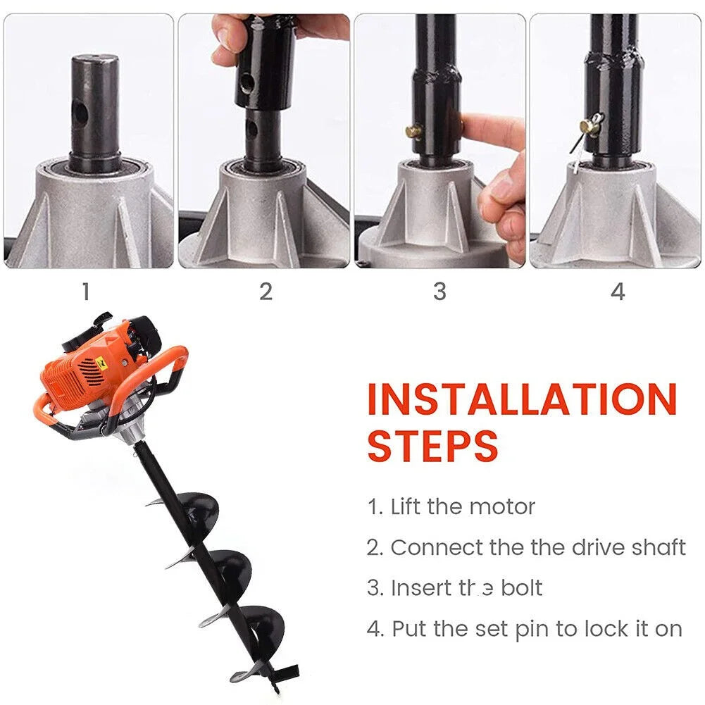 PRIJESSE Gas Powered Earth Digger Post Hole Digger with 3 Extension Rods + 3 Auger Drill Bits