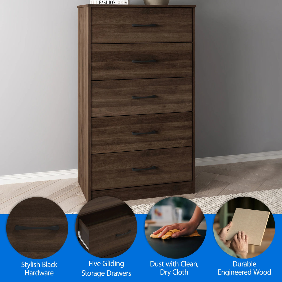 Mainstays Ardent 5 Drawer Dresser, Black