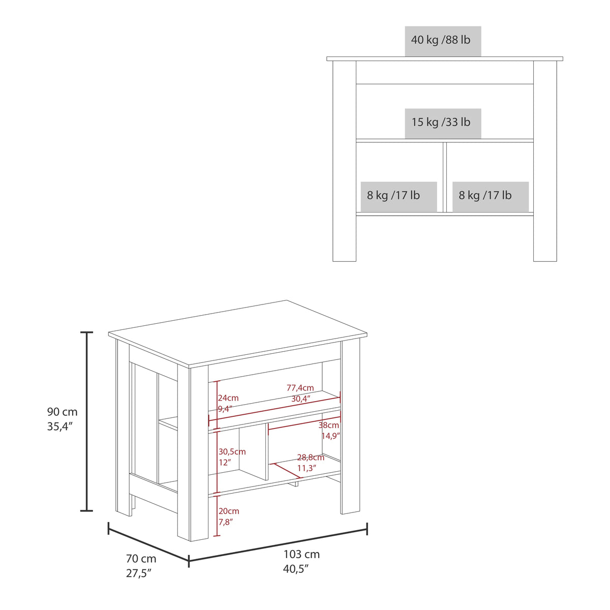 Cterwk Kitchen Island with Open Storage Shelf, Perfect for Living Room, Dining Room, Kitchen, Beige + White