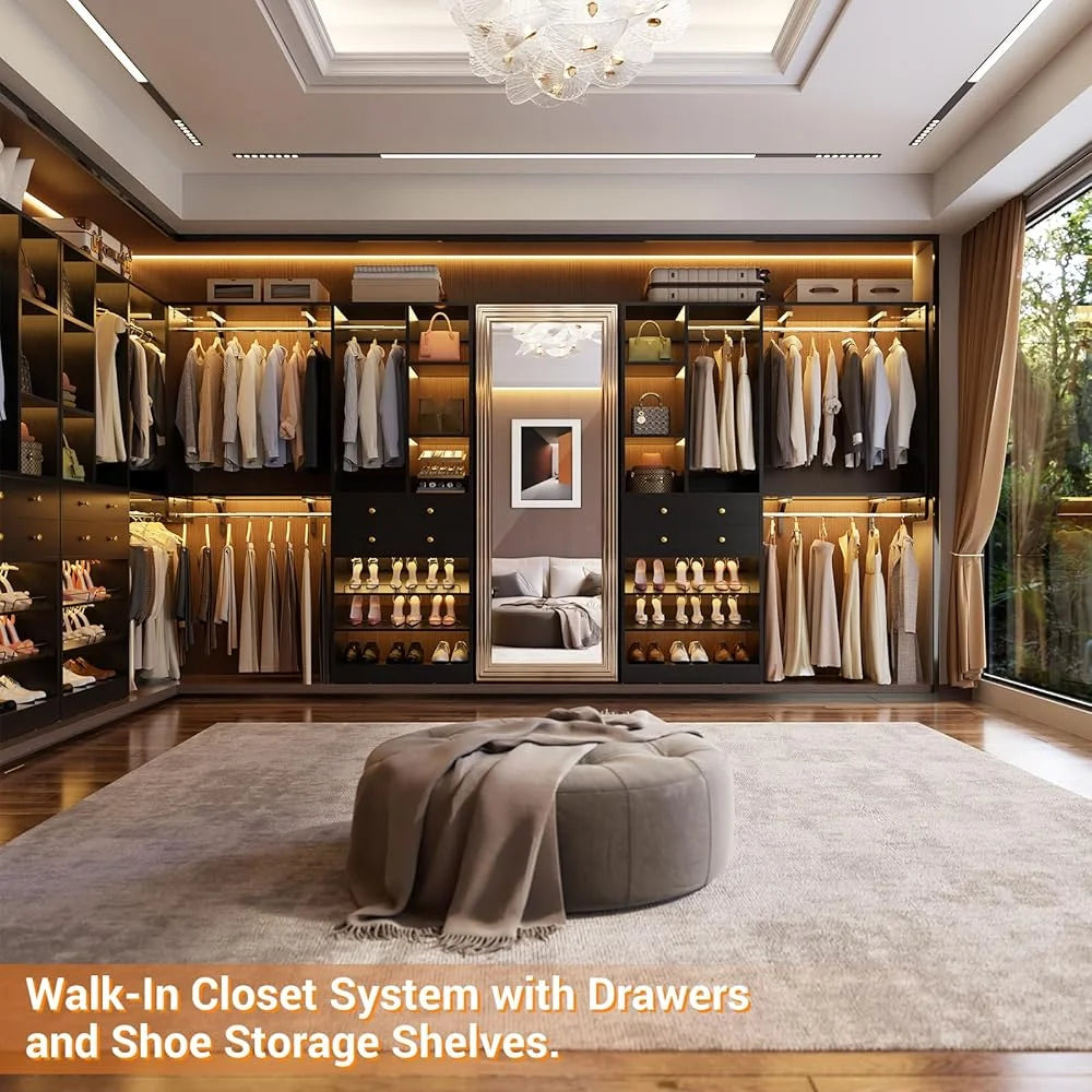 iSunirm 5FT Closet System with Drawers,5FT Closet System with Drawers, 60" Closet Organizer System with 2 Hanging Shelving Perfect Storage Solution for Organizing Your Closet