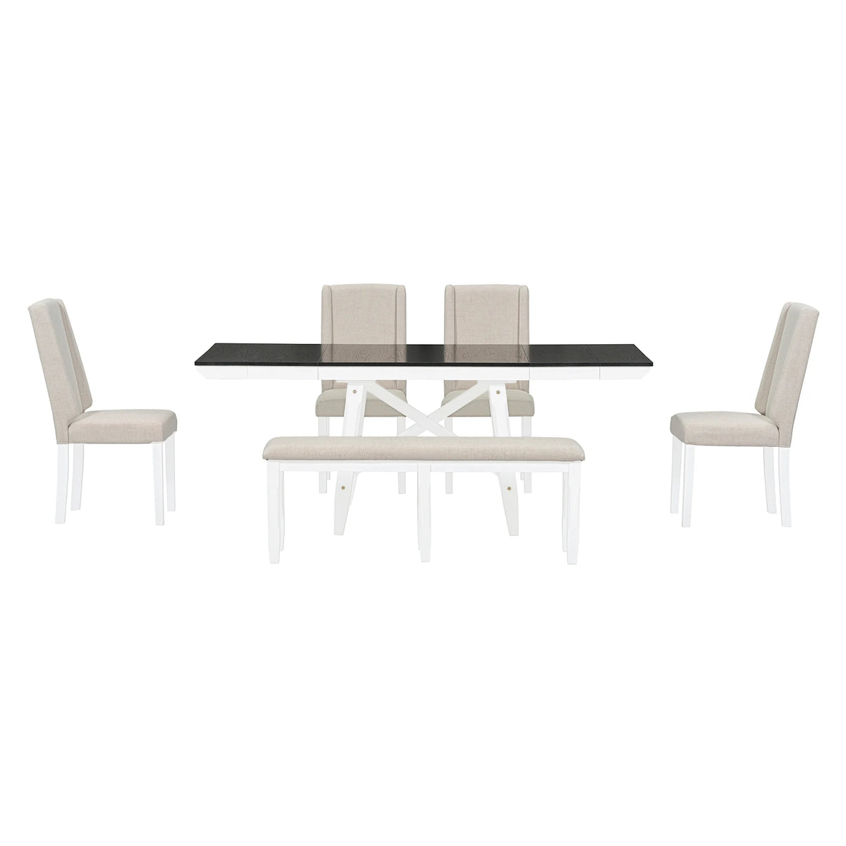 6 Piece Extendable Dining Table Set, Atumon Wood Dining Room Set for 6, Dining Table Set with 4 Beige Cushioned Chairs and Bench, Farmhouse Dining Table Set Furniture for Kitchen Dining Room, Natural