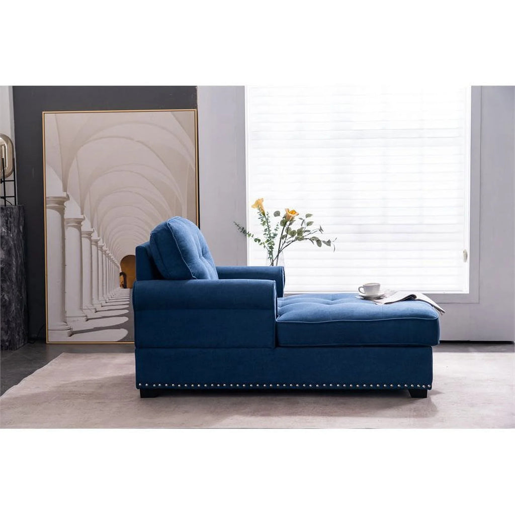 Alexent Calma Modern Linen Fabric Indoor Chaise Lounge in Blue