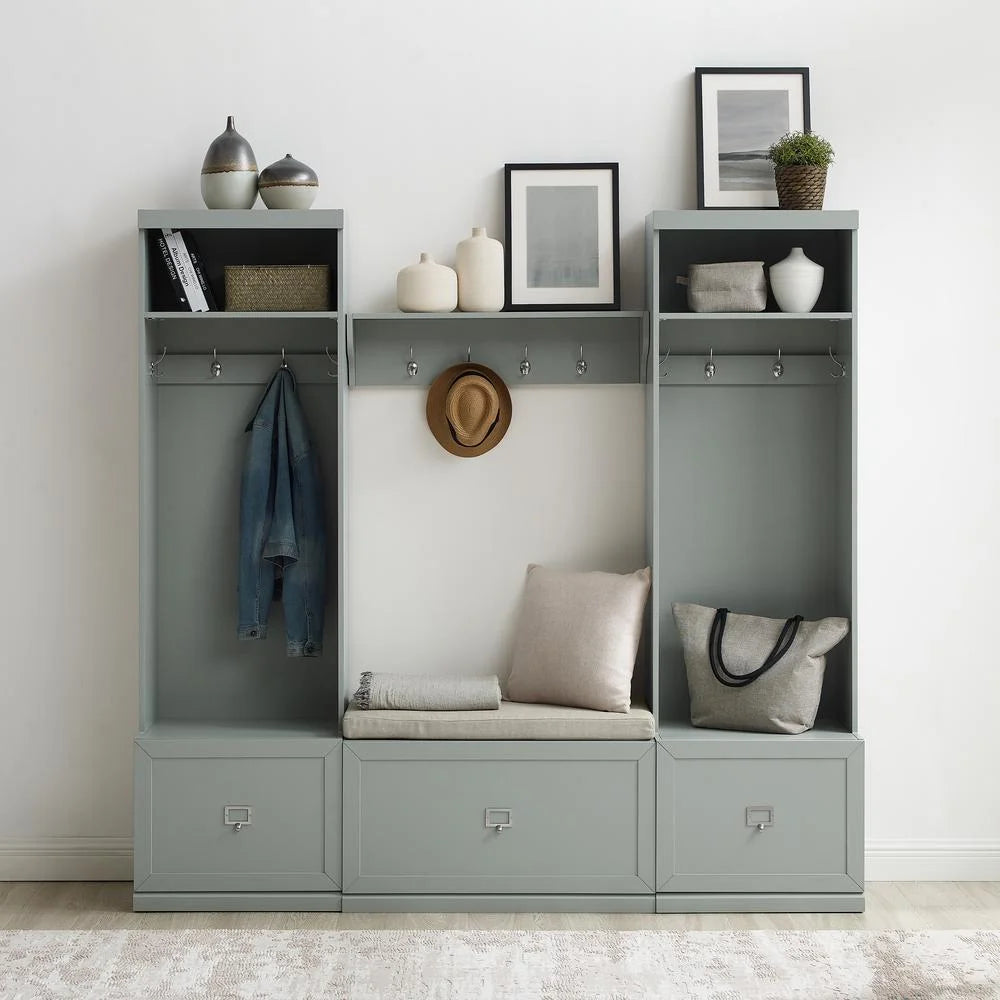 Crosley Furniture Harper 4Pc Entryway Set White - Bench, Shelf, & 2 Hall Trees