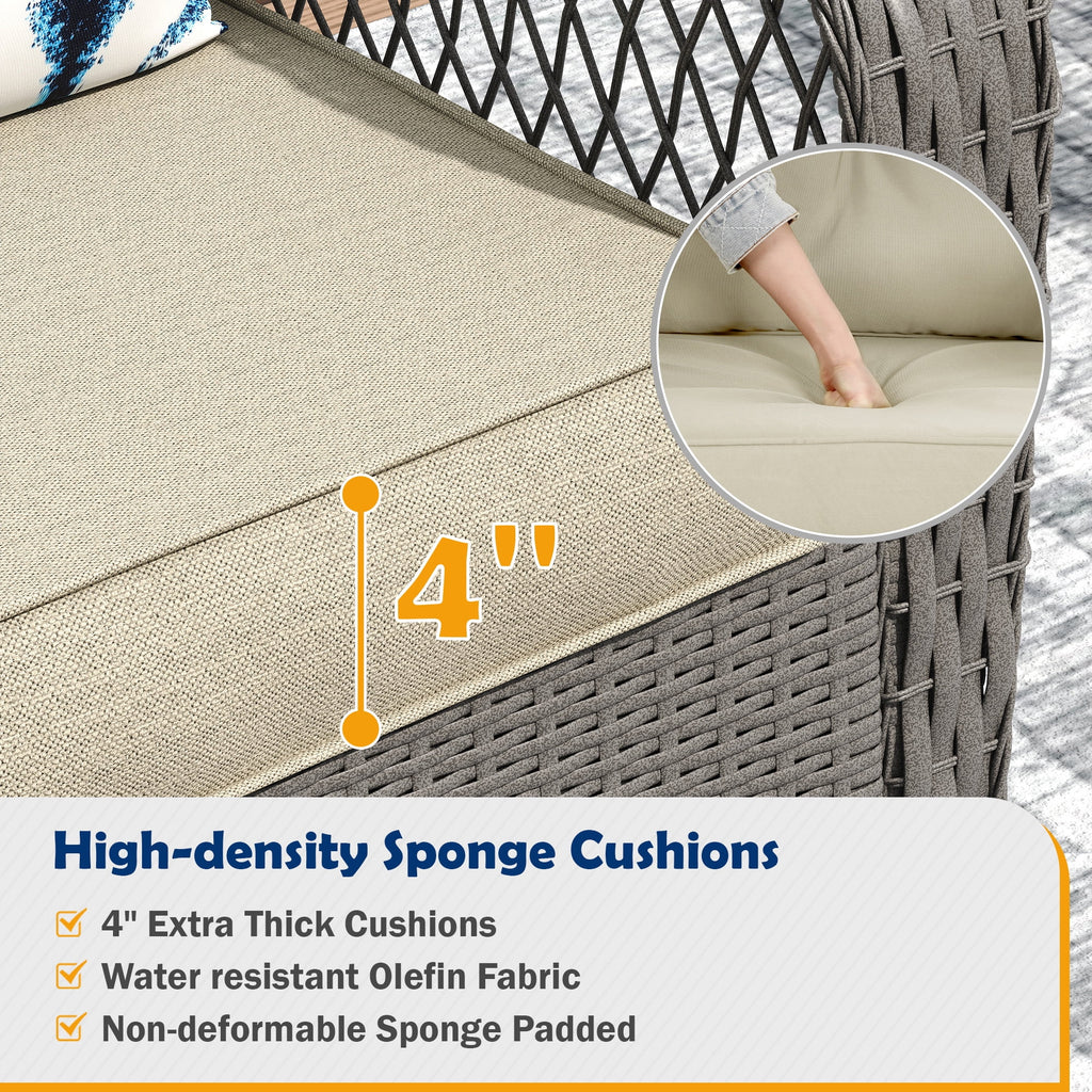 ELPOSUN 3-Piece Outdoor Rocking Chairs, Wicker Patio Furniture with Thickened Cushions and Table for Porch
