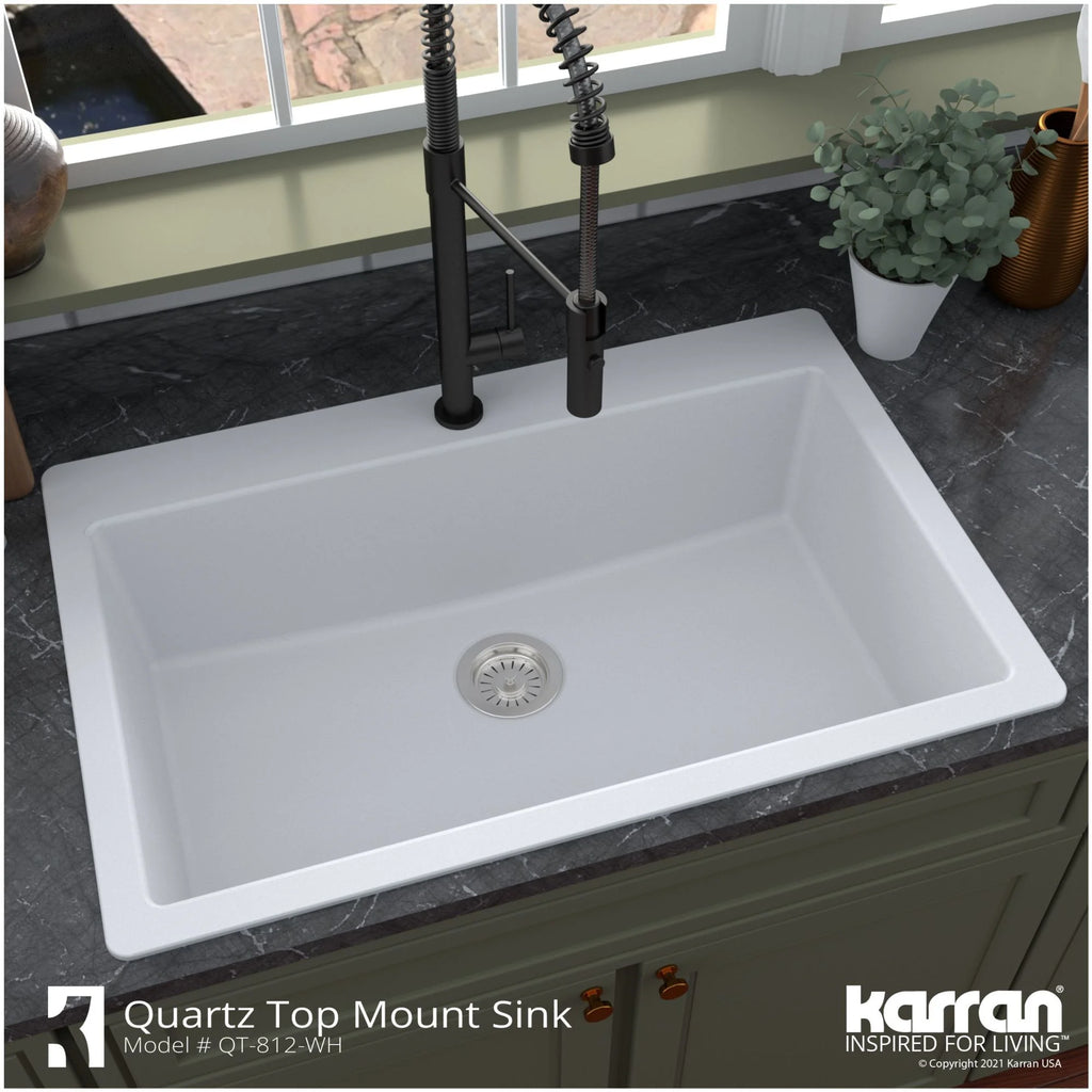 Karran Usa Qt-812 Quartz Qt 33" Drop In Single Basin Quartz Composite Kitchen Sink - White