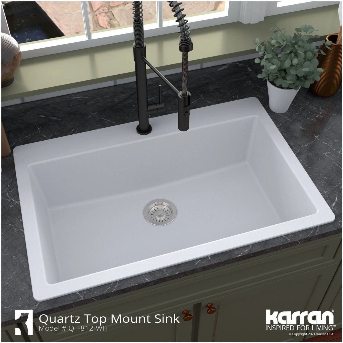 Karran Usa Qt-812 Quartz Qt 33" Drop In Single Basin Quartz Composite Kitchen Sink - White