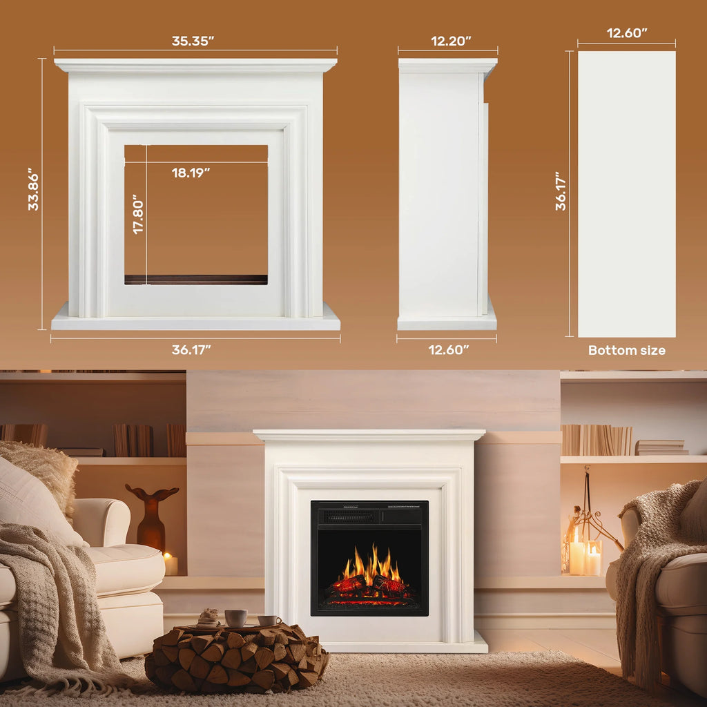 Electactic Electric Fireplace, Free Standing Fireplace, with Remote Control, Adjustable LED Flame, 750W/1500W -��White��