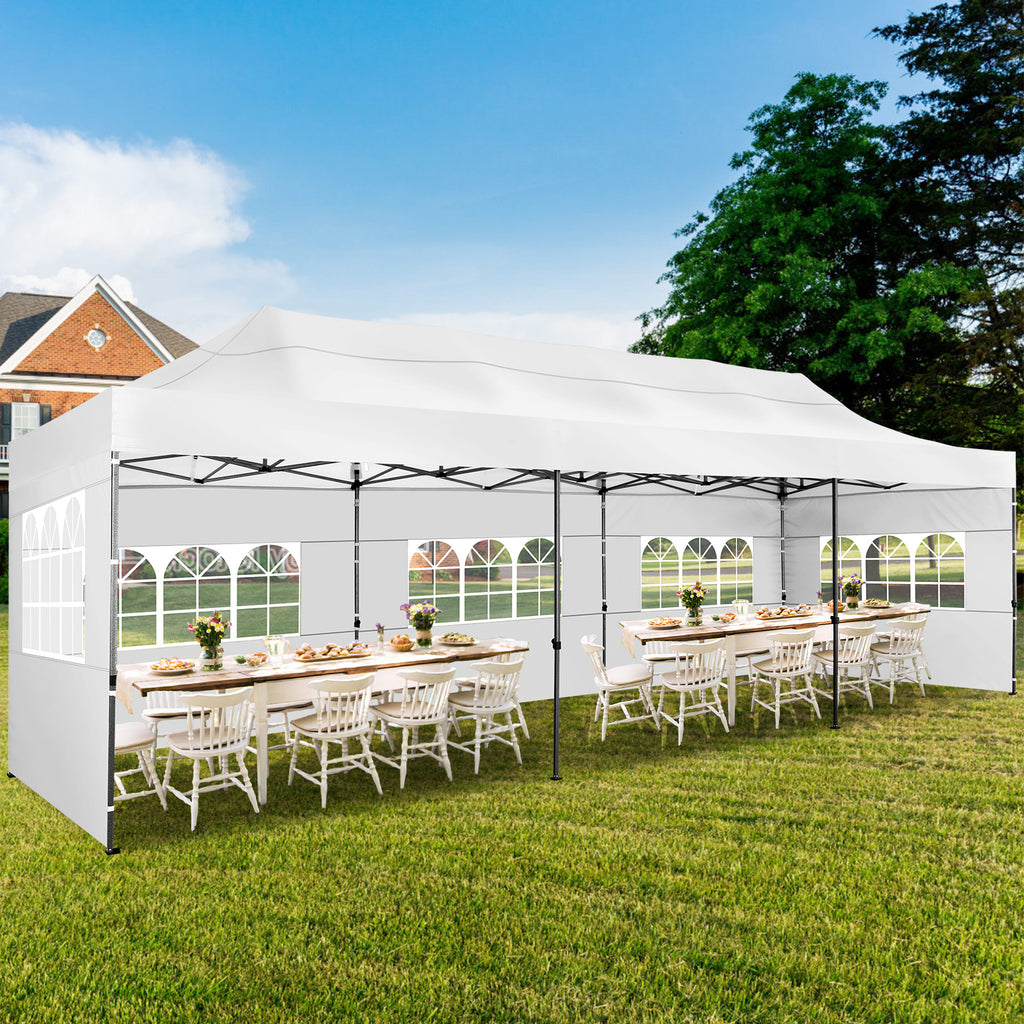 HOTEEL 10'x30' Canopy Heavy Duty Pop Up Canopy Tent Outdoor Gazebo Shelter Waterproof Instant Commercial Tent with 8 Removable Sidewalls & 8 Sandbags & Roller Bag,White