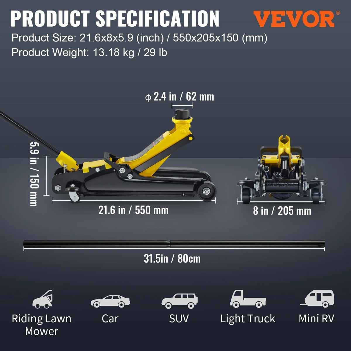2.5 Ton Low Profile Floor Jack - Heavy Duty Steel Hydraulic Pump for Cars & SUVs