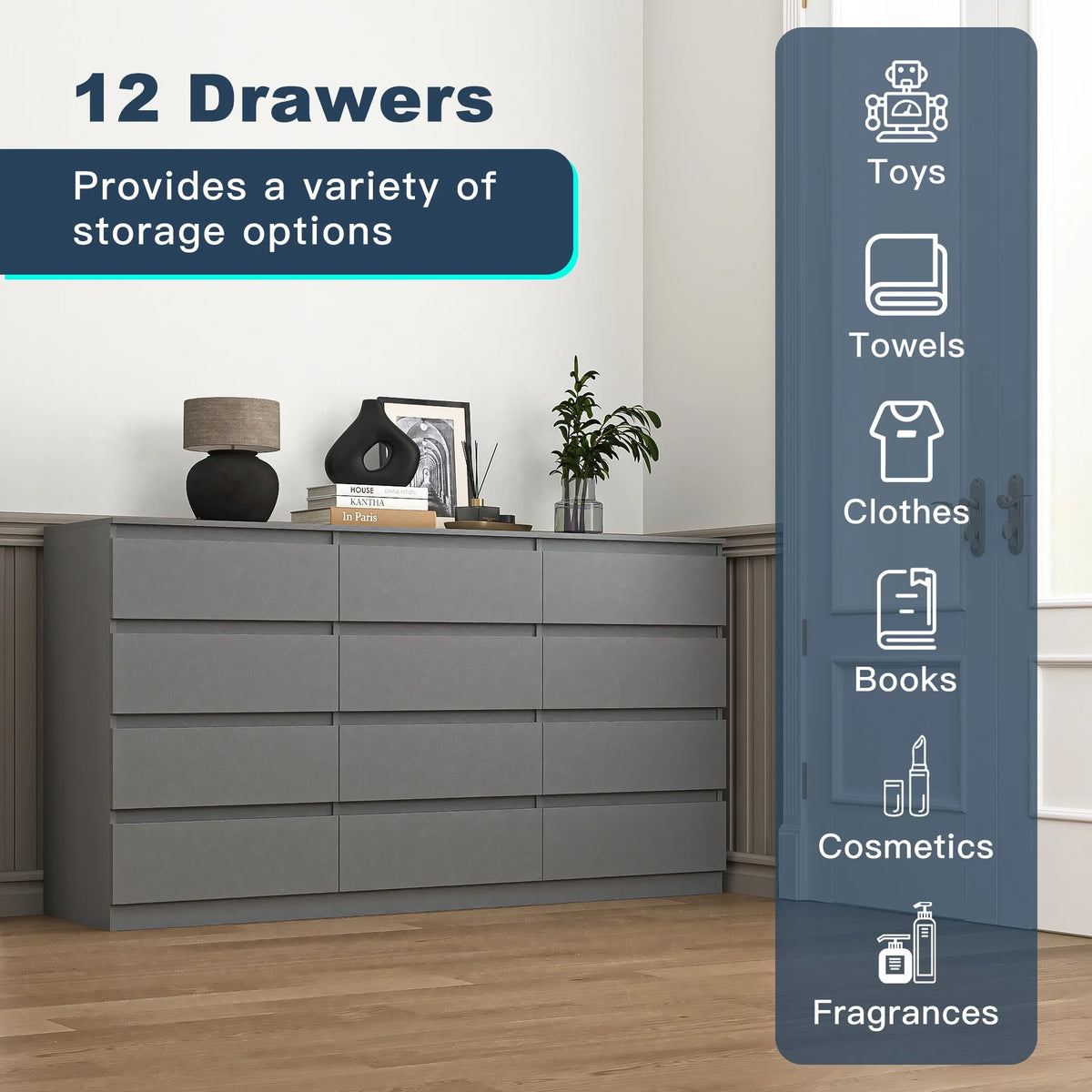 Kadyn Modern 6 Drawer Dresser Wood Cabinet,Dresser for Bedroom, Kitchen Storage Cabinet with Drawers, Chest of Drawers(Black)