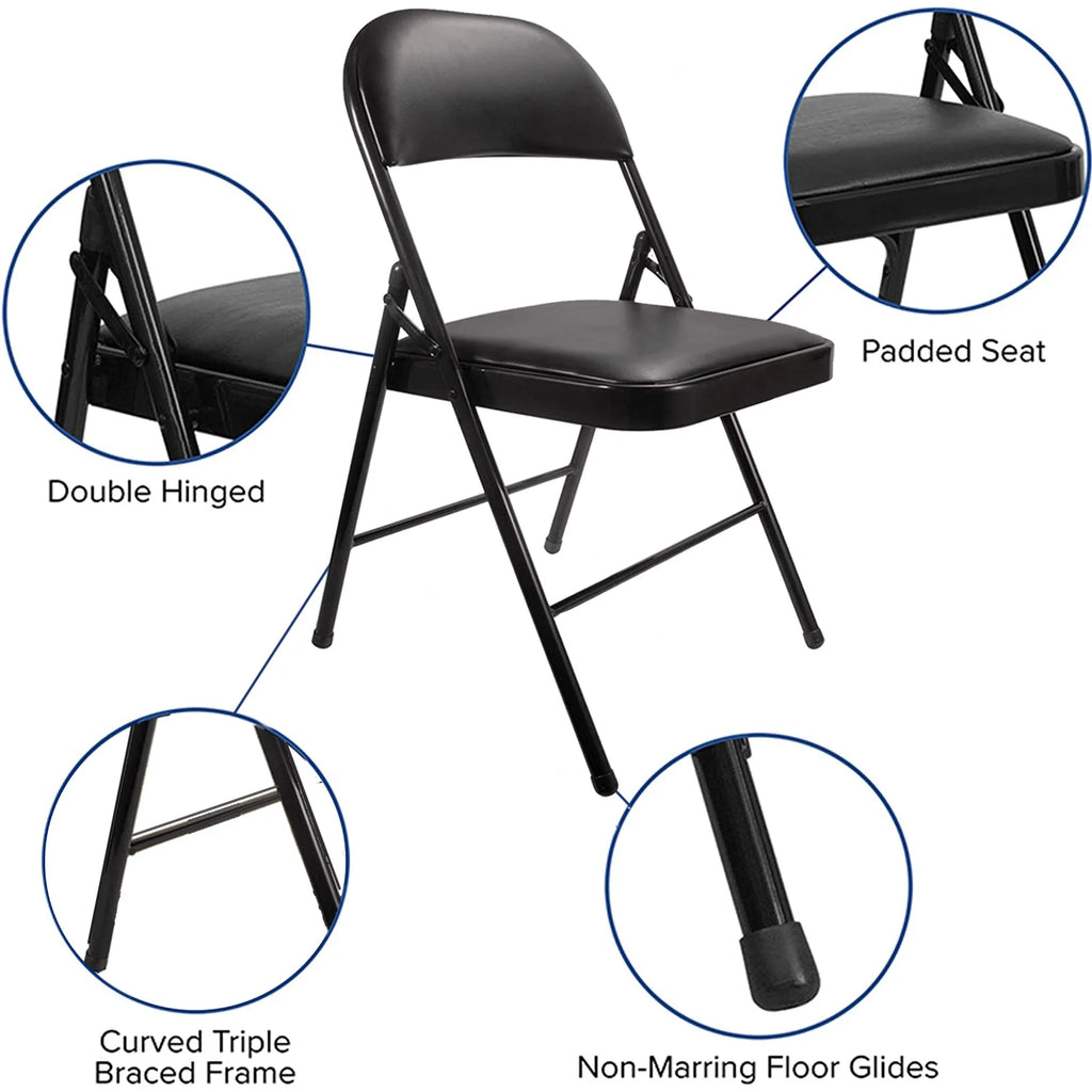 SUGIFT Metal Folding Chairs with Padded Seats, 6 Pack, Black