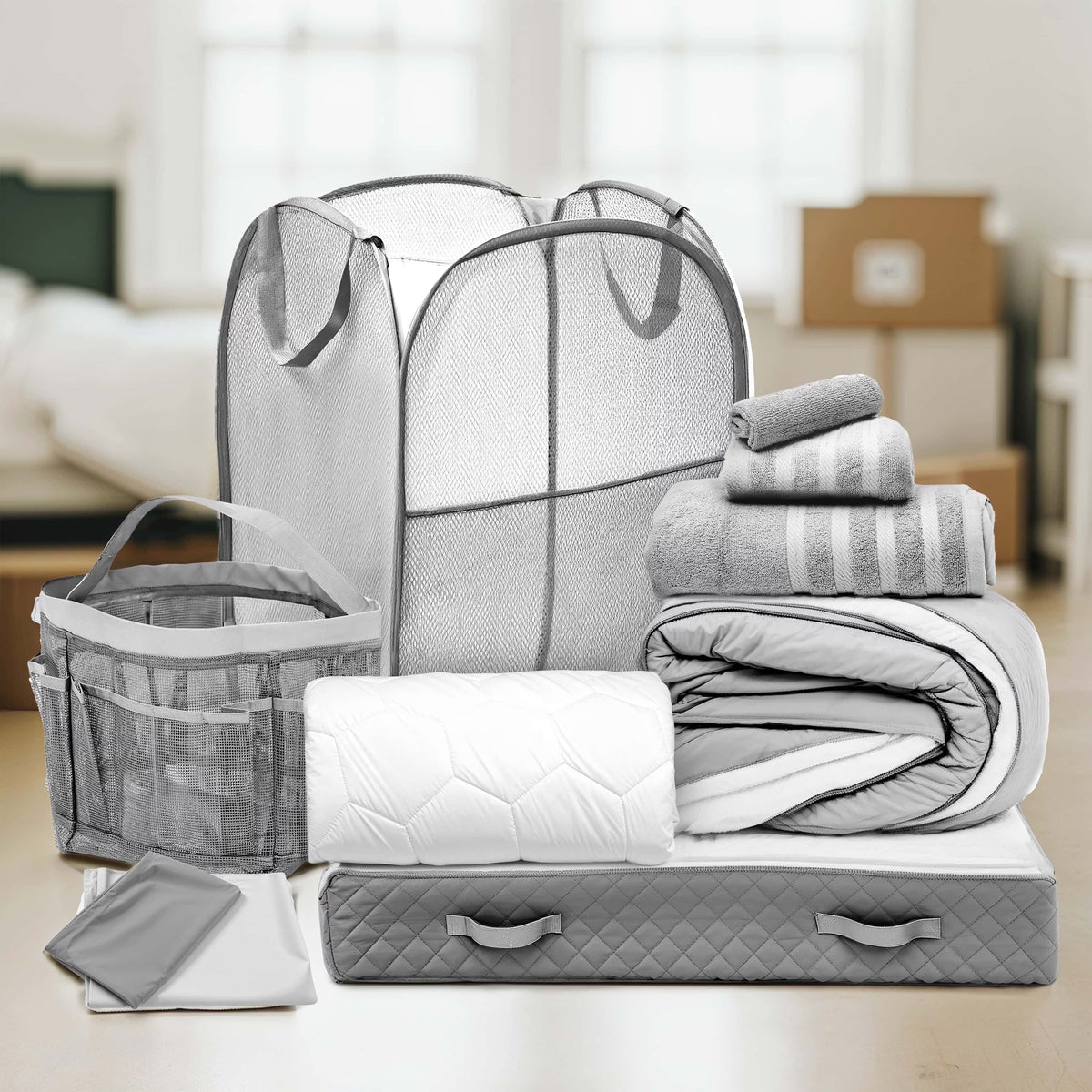 Ravure College Dorm Room Essentials Complete Set, Twin XL Comforter Set, Dorm Bedding, Twin Xl Bed In a Bag Comforter Set with All Dorm Accessories and Bedding, Grey