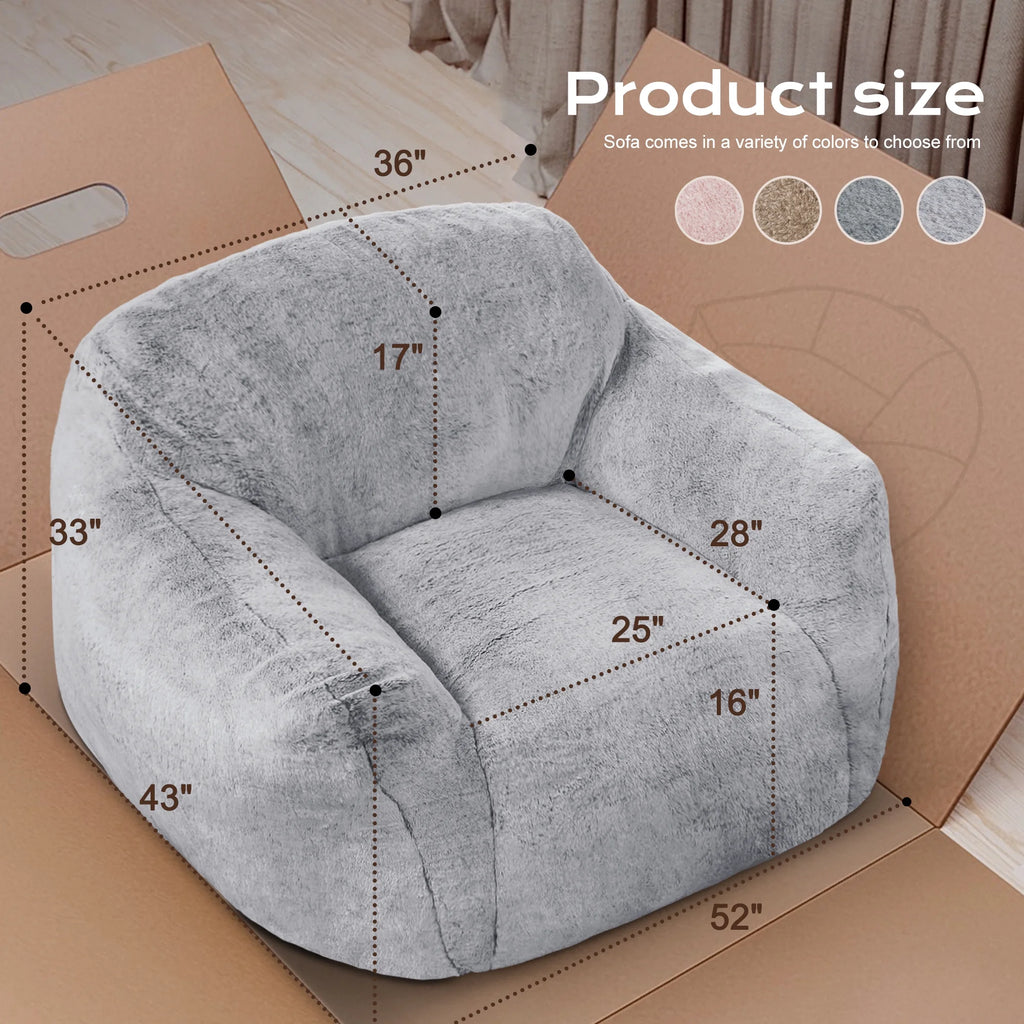 HOMGUAVA Giant Bean Bag Chair for Adults & Kids, Oversized Lounger Couch Large Lazy Chair w/ Stuffed Memory Foam & Wide Armrests, Light Gray