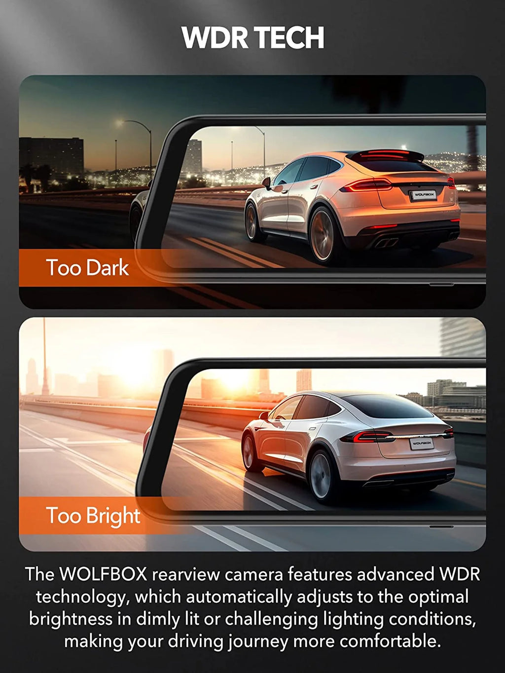 WolfBox Rear View Mirror Dash Cam, 2.5K Front + 1080P Rear Camera, 12'' Screen Mirror Car Dash Cam with Night Vision, Built-in Wi-Fi & GPS, 24H Parking Monitor, Free 32GB Card