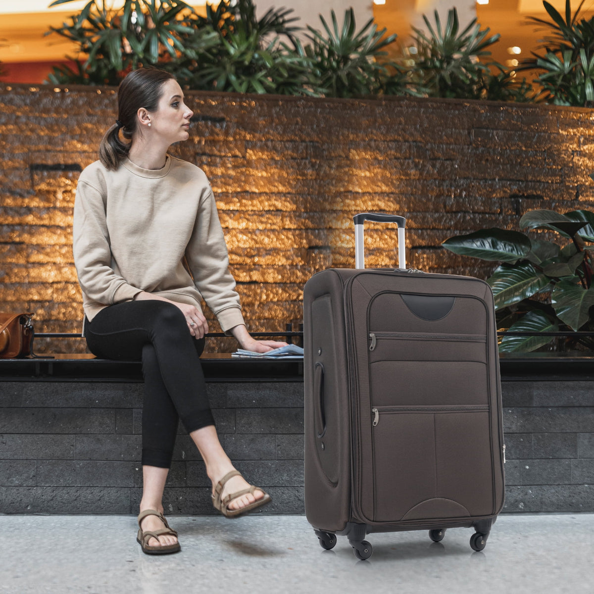 EUROCO 3 Piece Softside Luggage Set,Expandable Suitcase Set with TSA Lock and Spinner Wheels,Lightweight Suitcase for Men Women(20",24",28"),Black