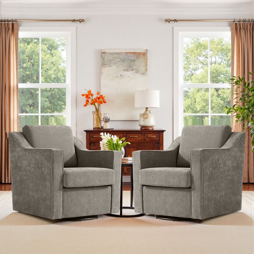 Swivel Accent Chair for Living Room, Modern Upholstered Barrel Arm Chair with Plump Back Pillow, Comfy Club Sofa Reading Chair for Adults (Chenille Navy, Set of 1)