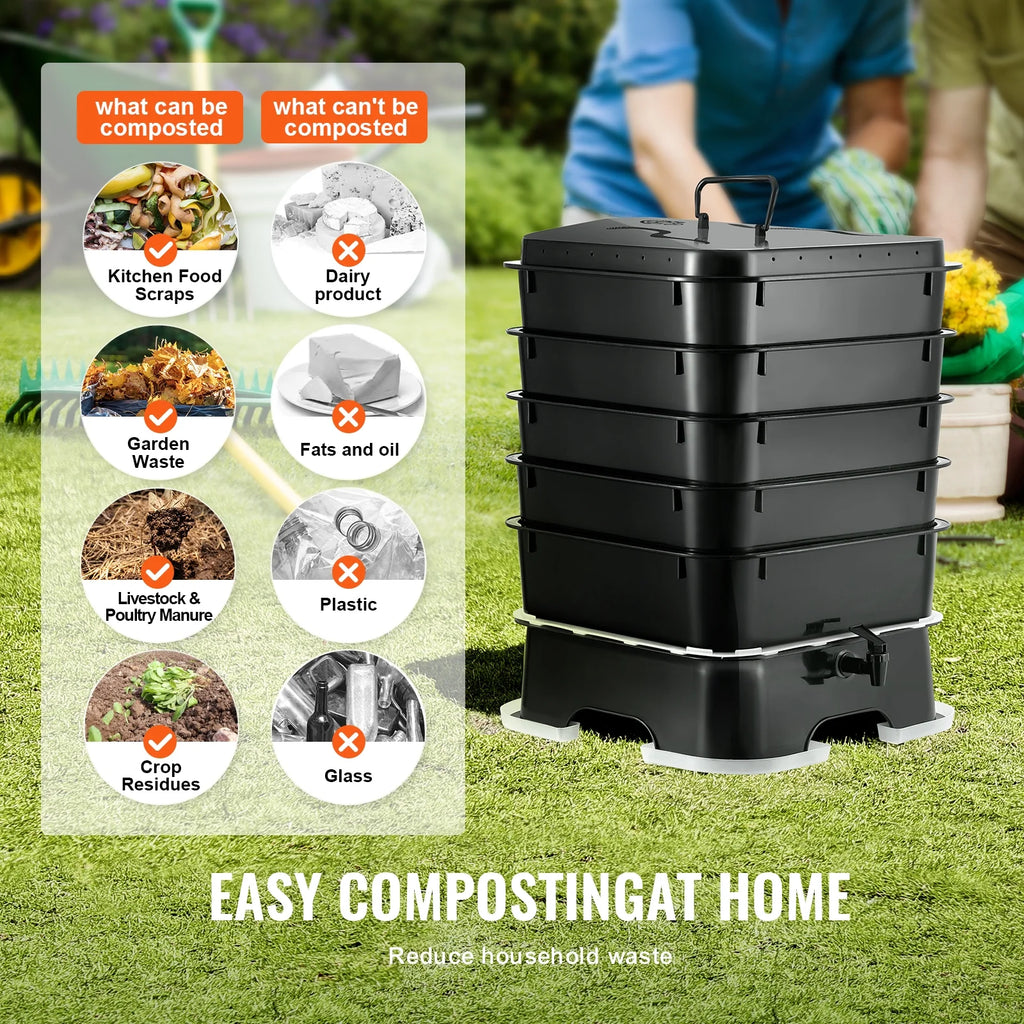 KFFKFF 5-Tier Worm Recycler, 50 L Indoor and Outdoor Worm Composting Container, Eco-Friendly Worm Cultivation Set, for Repurposing Kitchen Scraps, Worm Excreta, Worm Liquid