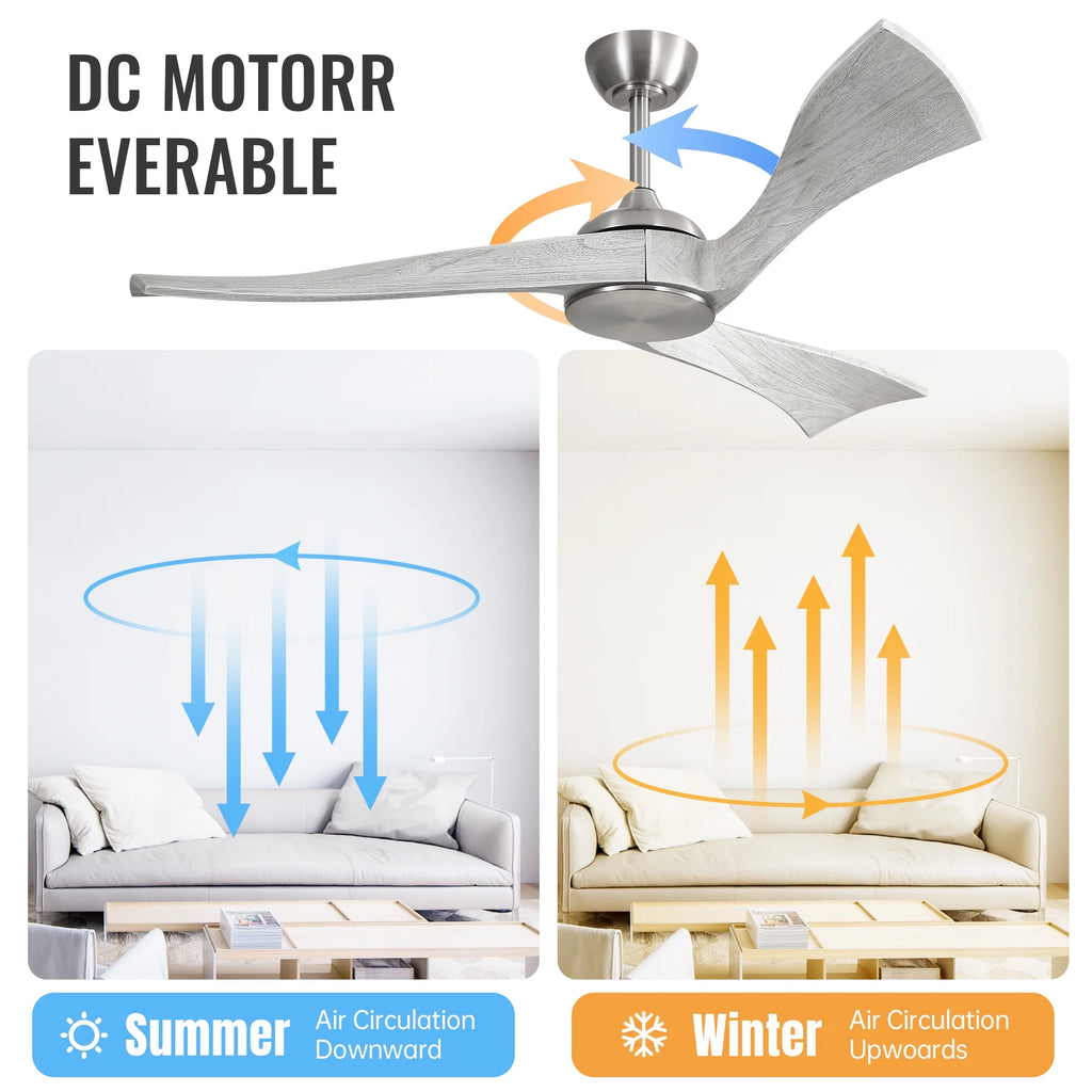 Sofucor 52" Wood Ceiling Fan No Light, 6 Wind Speeds, 3 Blades with Reverse Airflow, Black