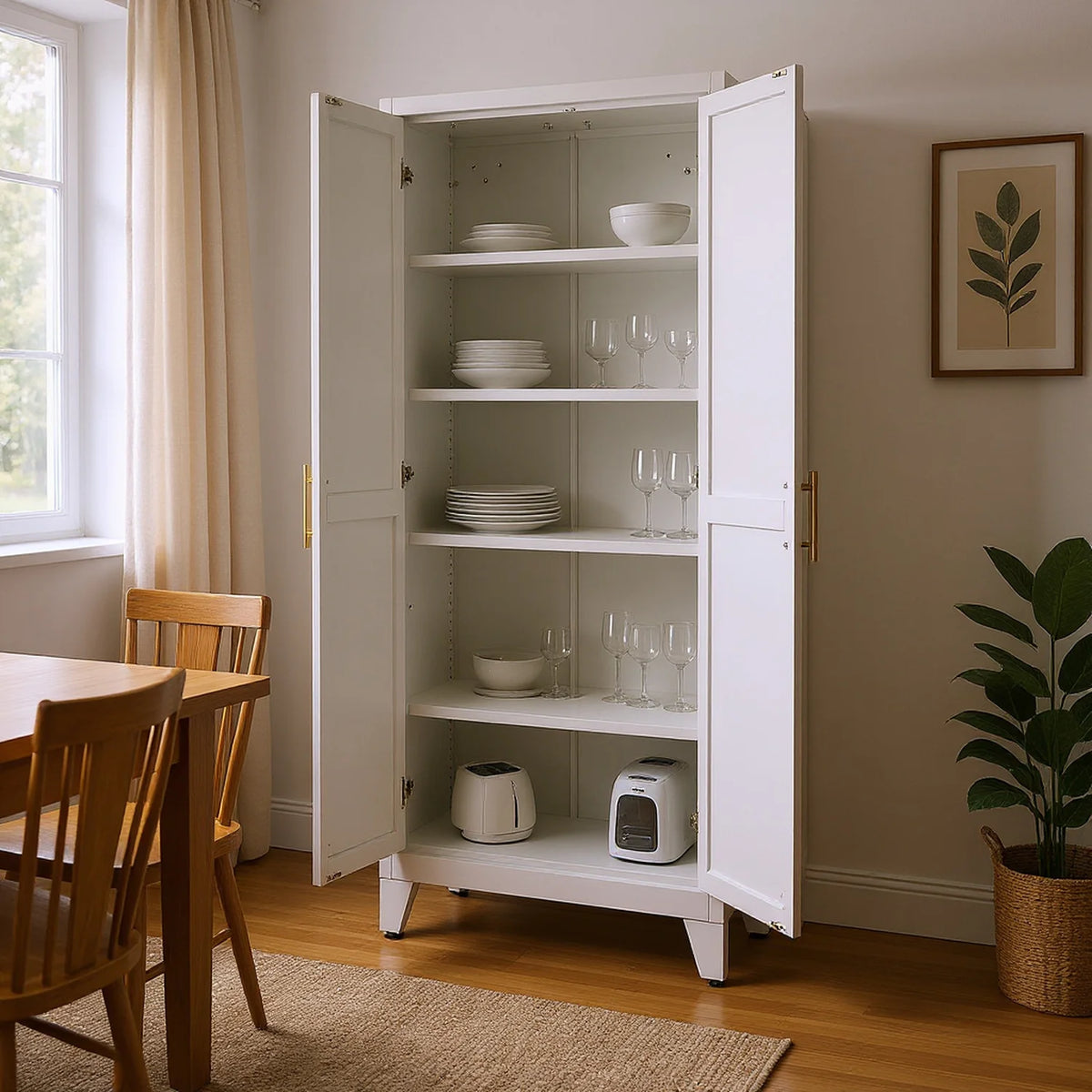 Homy Casa 70.8" White Tall Storage Cabinet with 4 Adjustable Shelves for Kitchen, Pantry Cupboard