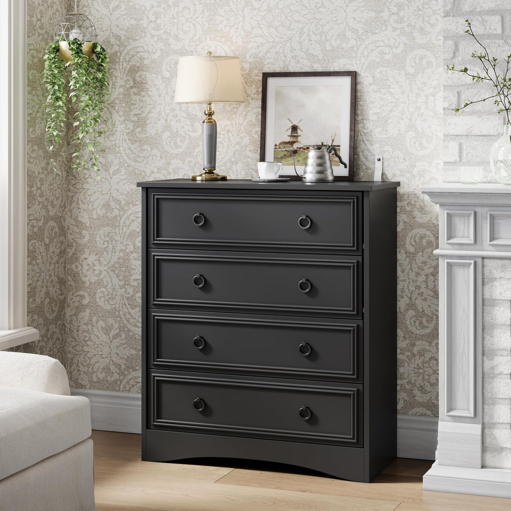 LGHM 4 Drawer Dresser, Modern Wood Chest Dresser for Bedroom Livingroom Gray