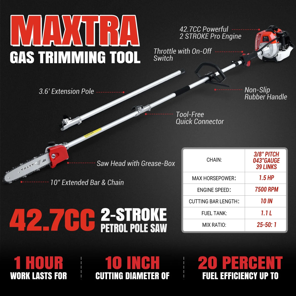 Maxtra Scooters 16ft 2 Cycle Gas Powered Extendable Pole Saws, Anti-Vibration System