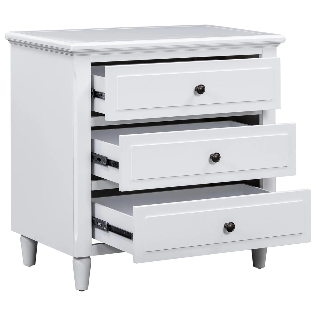 White Nightstand for Bedroom, Atumon Nightstand with 3 Drawers, Wood Bedside Table, Modern Nightstand Furniture for Bedroom, 28"L x 16.9"W x 28"H
