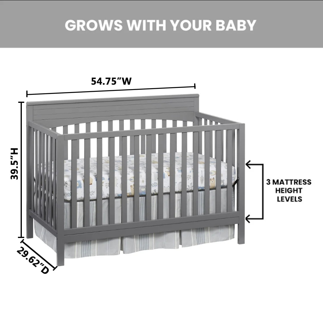 Oxford Baby Harper 4-in-1 Convertible Crib, Dove Gray, GREENGUARD Gold Certified, Wooden Crib