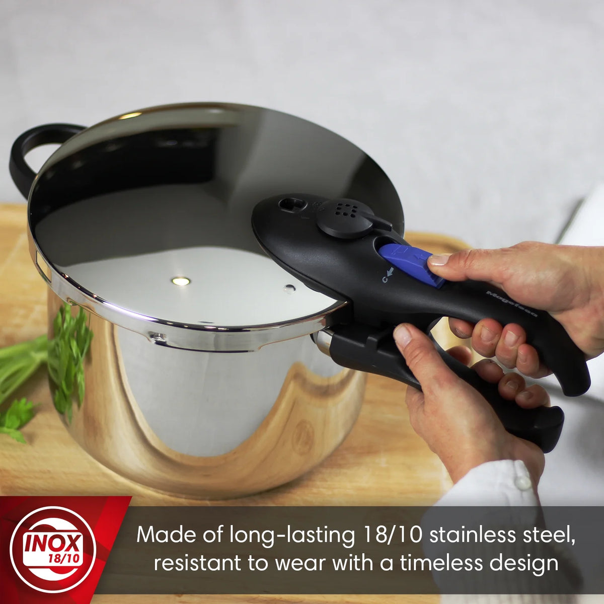 MAGEFESA Favorit Six Stainless Steel  Pressure Cooker Set, 3.2 Qt & 6.3 Qt, Induction Compatible �C Special Edition (Steam Basket, Lid & Recipe Book)