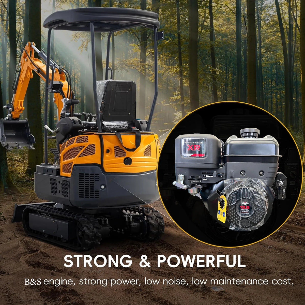 MS15PRO 1.5 Tons Crawler Small Digger Hydraulic Excavator with Bucket Hydraulic Thumb Clip, Bilateral Hydraulic Pilot, 13.5 HP EPA Gasoline Engine Trencher Digger Machine for Factory, Garden, Farms,