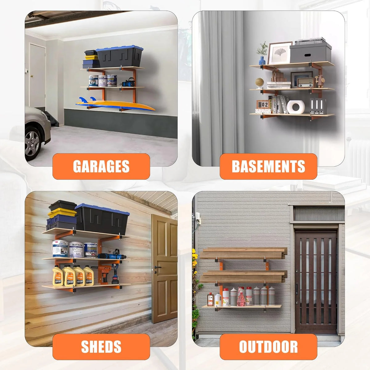 Wall Mount, Lumber Storage Rack, Heavy Duty Wood Storage Racks with 6-Level System, 720 lb Sturdy Garage Wood Organizer, Orange Lumber Metal Racks for Indoor and Outdoor