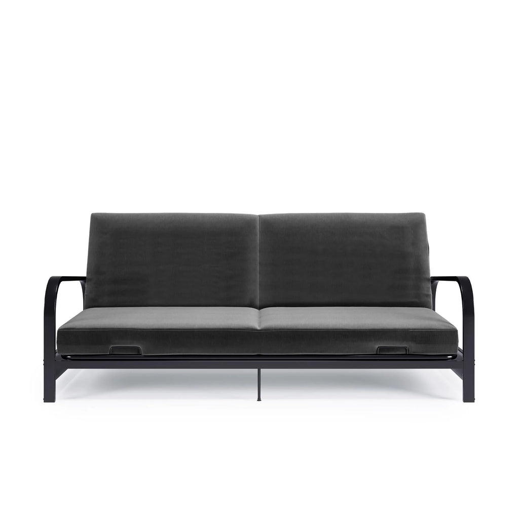 DHP College Metal Arm Futon, Black Frame with Gray Mattress