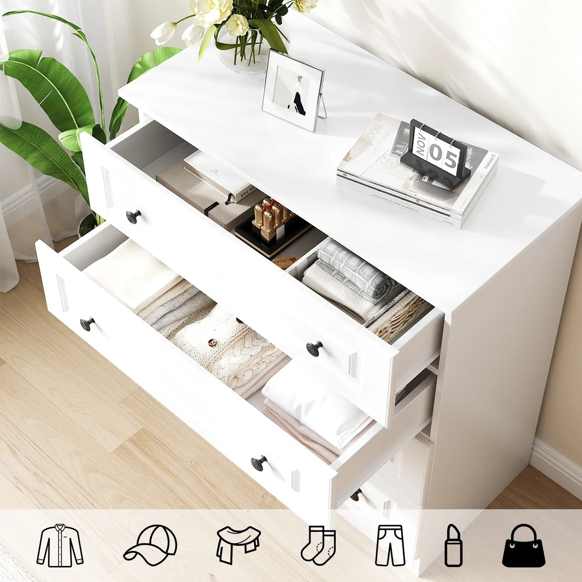 IDEALSOUL Dresser, Black Dresser Tall dresser with Large Storage Space, 4 Drawer Dresser for Bedroom, Hallway, Entryway