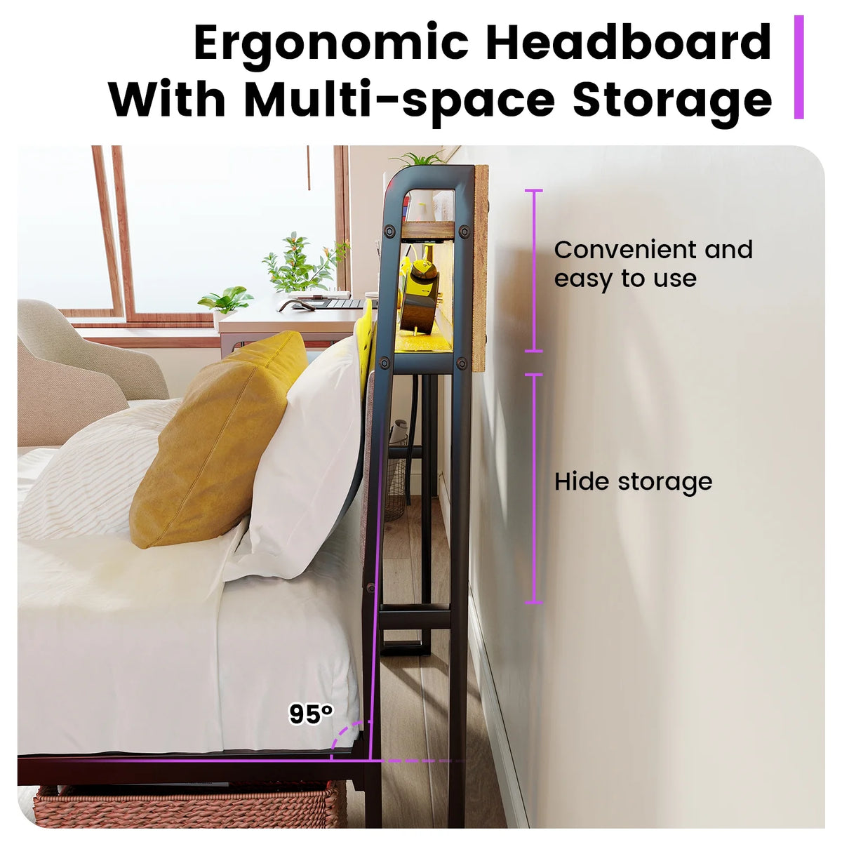 Meteorleg Twin Size Bed Frame with Storage Headboard & Charging Station,Platform Metal Bed Frame with RGB Lights,Grey