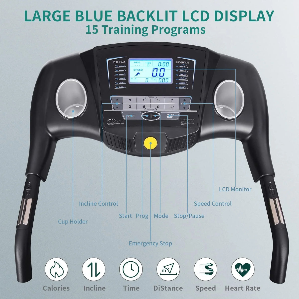Treadmill with Incline Folding with 12 Level Automatic Incline 2.5hp Power 8.5mhp Speed Running Machine 15 Preset Training Program Electric Treadmill for Home Use