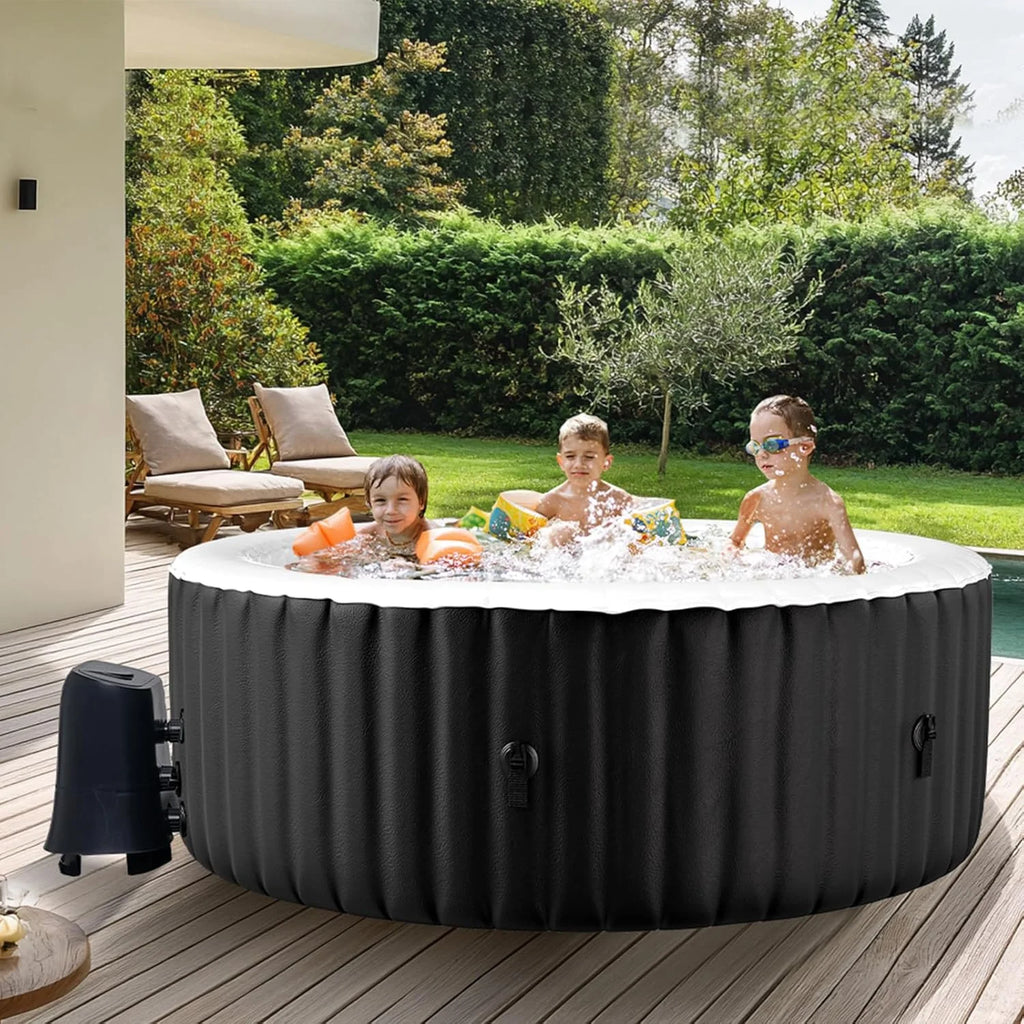73 inch Outdoor Inflatable Hot Tub with 130 Bubble Air Jets, 4-6 Person Square Portable Hottub Spa with LED Control Panel, Blow Up Spa Bathtub with 2 Filter, Temperature up to 104��F