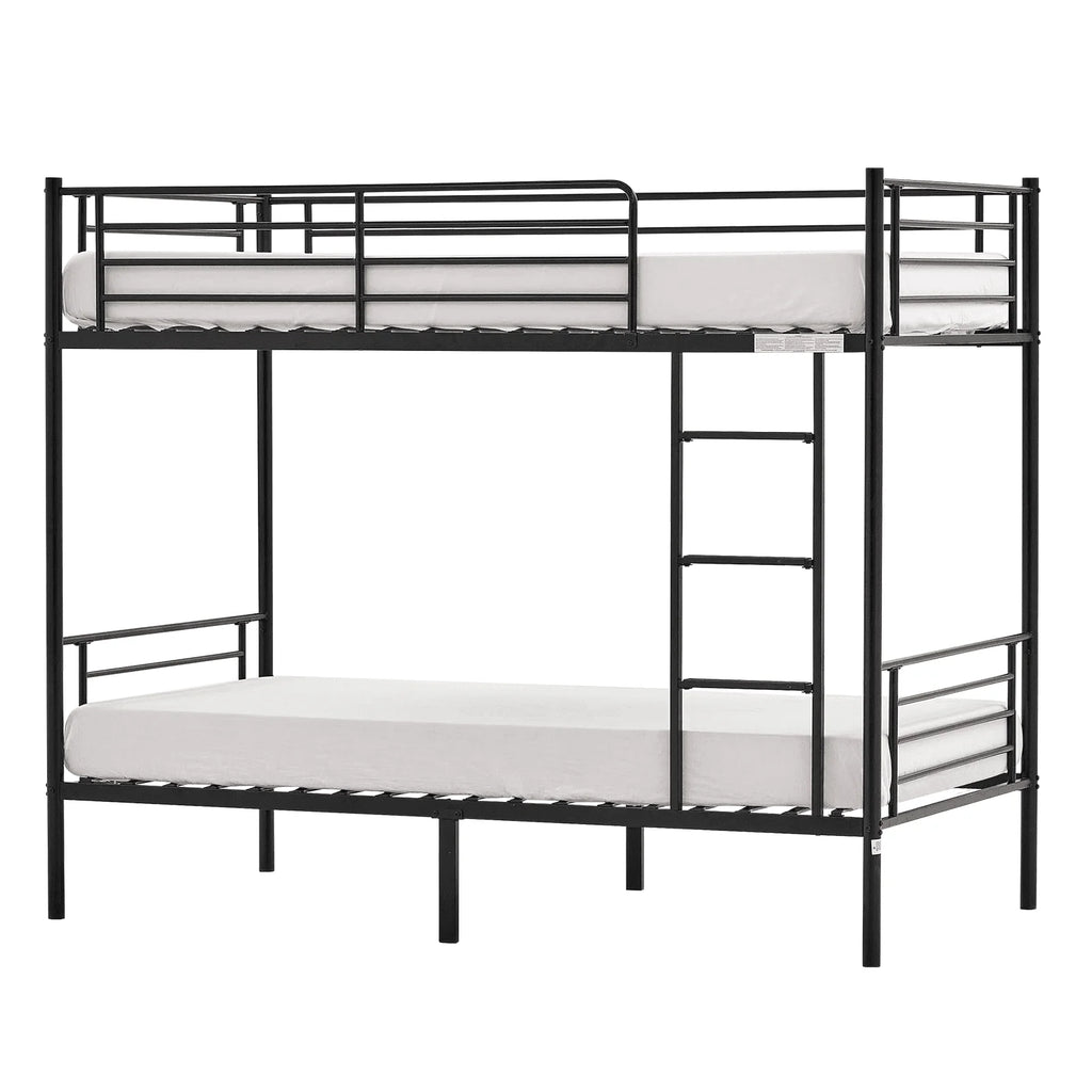 VINGLI Metal Bunk Bed Twin Over Twin with Flat Ladder and High Guardrail, Double Twin Bunk Beds for Kids/Teens/Adults, Bunk Bed with Stairs,Black