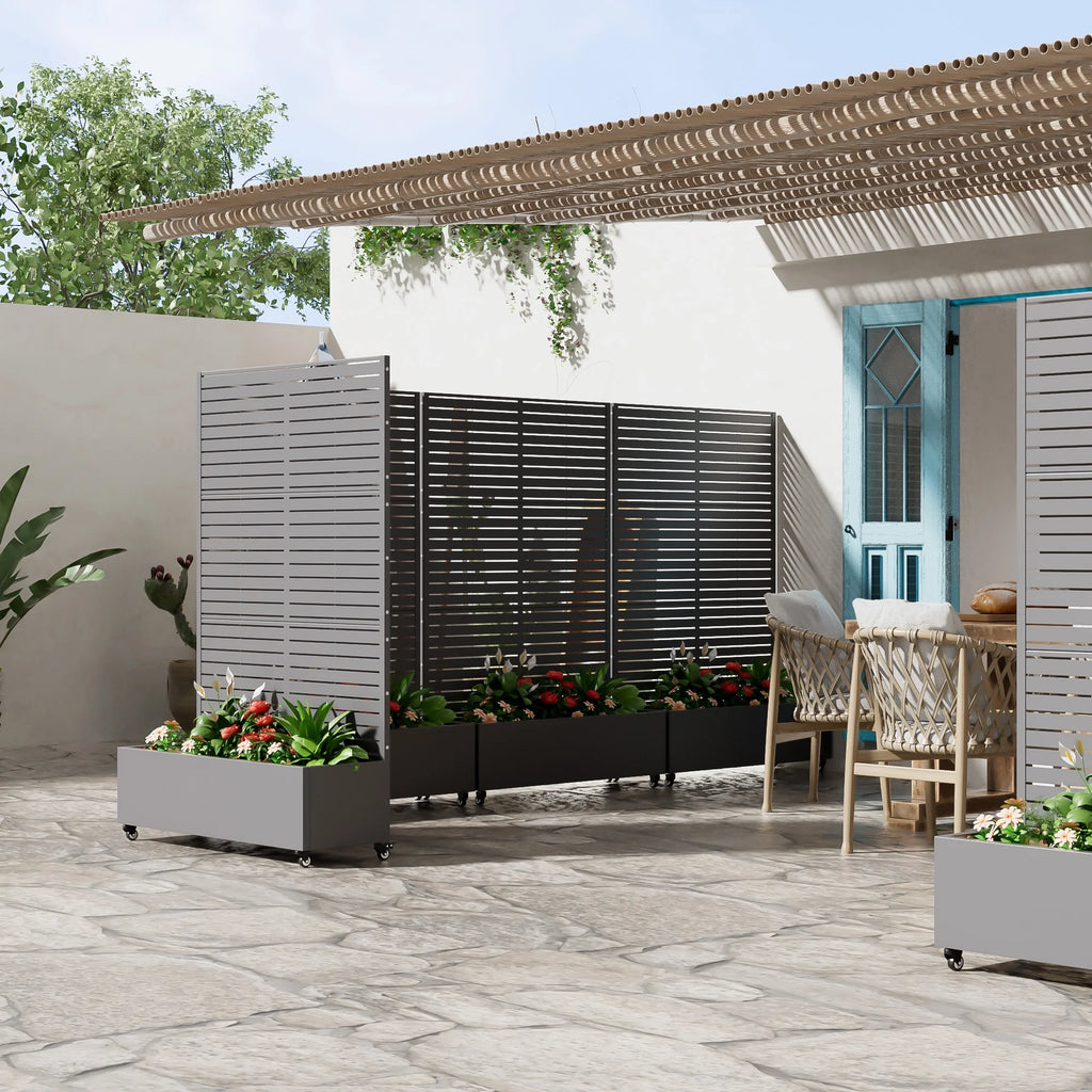 MAYEERTY 47*16*47"Outdoor White Metal Planter with Rect Louvered Climbing Trellis, Drainage hole & Wheels