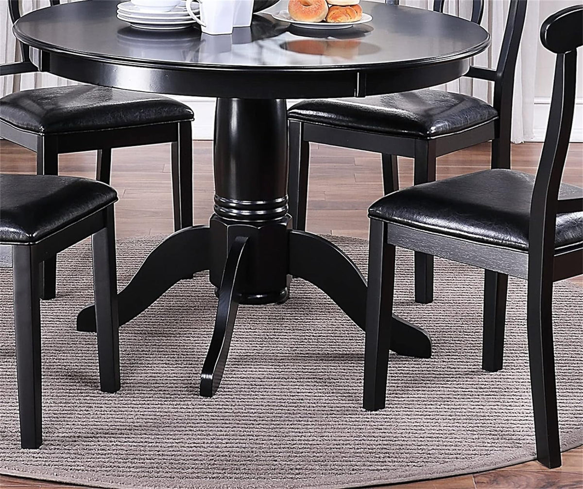 Sumdeal 5-Piece Farmhouse Dining Table Set, Wood Round Extendable Dining Table and 4 Upholstered Dining Chairs (Espresso-1Table 4 Chairs)