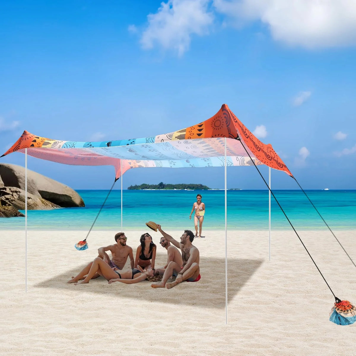 Beach Tent, UPF 50+ Beach Canopy Sun Shade, Portable 10×10 FT Large Pop-Up Beach Tent Sun Shelter with Sand Anchors, Ground Pegs, Easy Setup for Beach, Camping, Park, and Backyard Fun