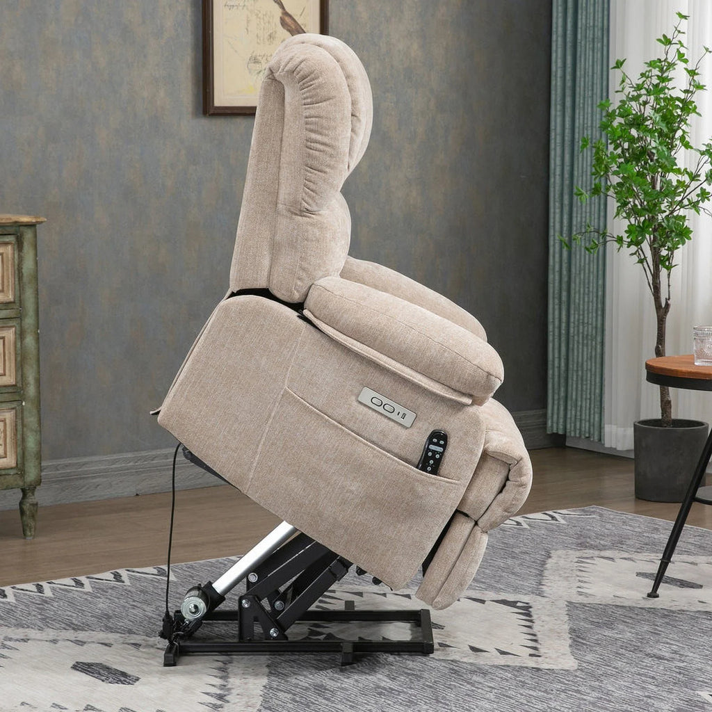 Oversized Power Lift Recliner Chairs for Adults,Beige Electric Recliners for Elderly with 8-Point Vibration Massage Lumbar Heating,2 Side Pocket,USB Port,24" Seat Width,25" Seat Depth,20" Seat Height