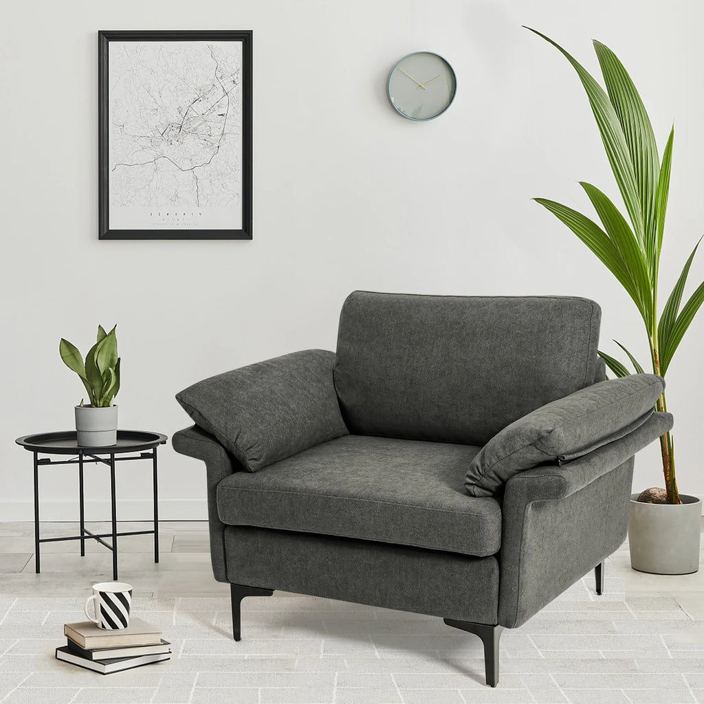 Costway Modern Linen Fabric Accent Armchair Upholstered Single Sofa w/ Metal Legs Grey