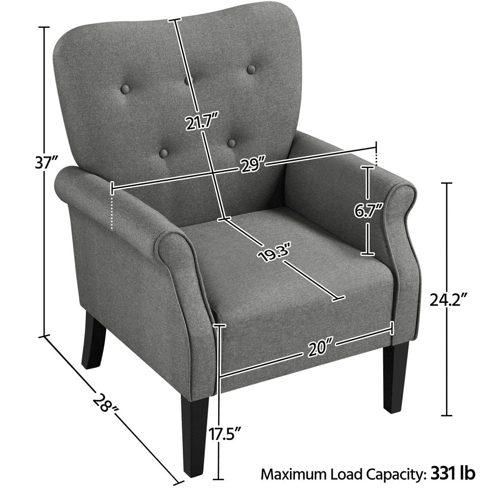 Yaheetech Modern Upholstered Accent Chair with Wooden Leg for Living Room, Dark Gray