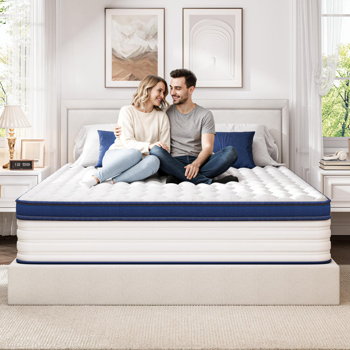 Twin Mattress, PAPROOS 12" Hybrid Memory Foam Mattress in a Box, Cool Individual Pocket Spring Twin Size Mattress with Breathable Knitted Fabric, Edge Support, Medium Firm Mattress, Blue
