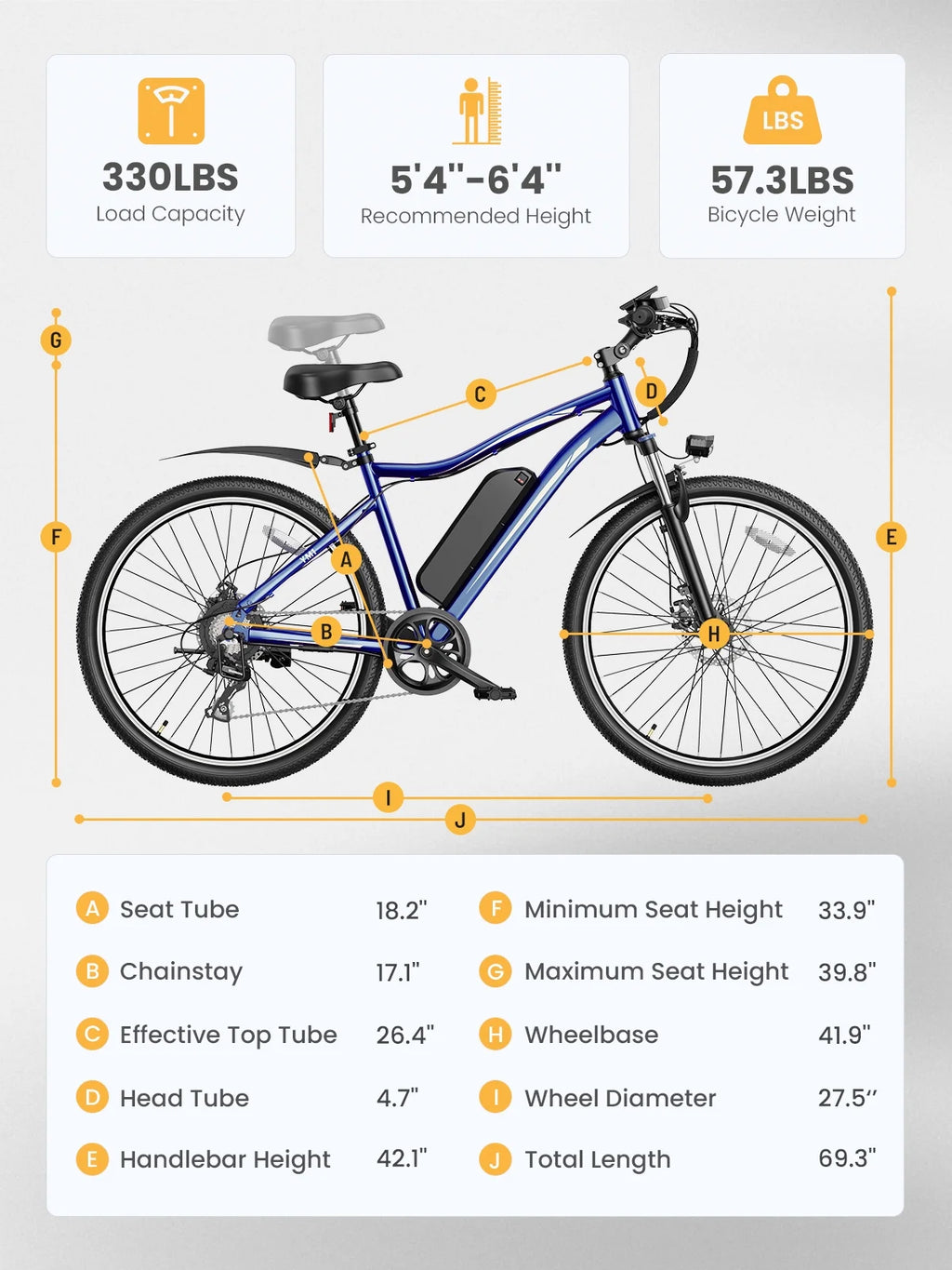 Heybike 27.5'' Electric Bike for Adults, 1200W Peak Brushless Motor, 480WH Removable Battery Electric Mountain Bike, Shimano 7-Speed and Front Fork Suspension UL2849
