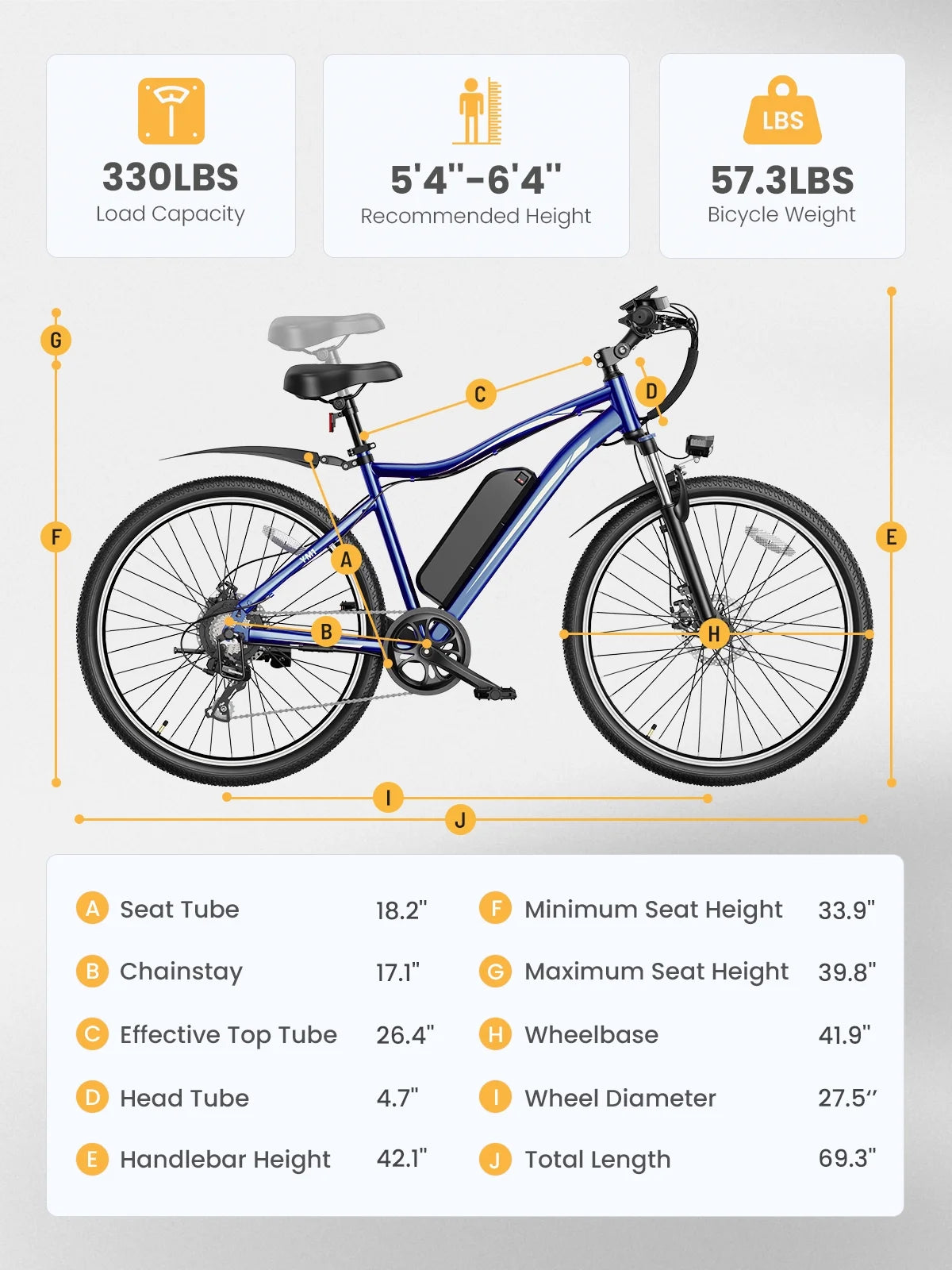 Heybike 27.5'' Electric Bike for Adults, 1200W Peak Brushless Motor, 480WH Removable Battery Electric Mountain Bike, Shimano 7-Speed and Front Fork Suspension UL2849